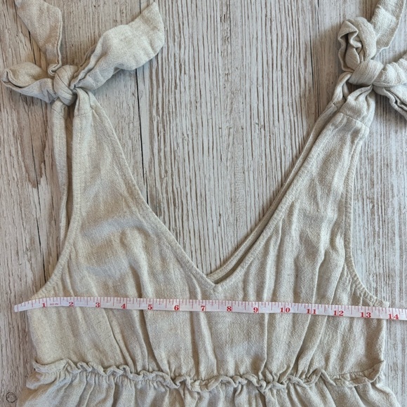 Petal & Pup 100% Linen Tiered Tie Strap Mini Dress Beige size 2 - Picture 10 of 10